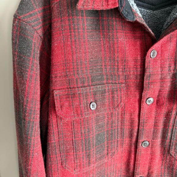 Columbia Jacket Men Large Shacket Sherpa Lined Wool Blend Flannel Plaid Red Blk - Picture 4 of 14